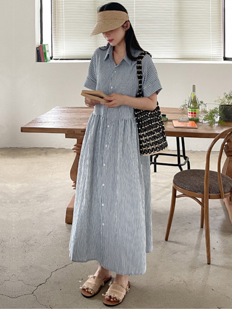 Casual Loose Linen Shirt Dress - Ретро-платье в корейском стиле: свободное, стройнящее,