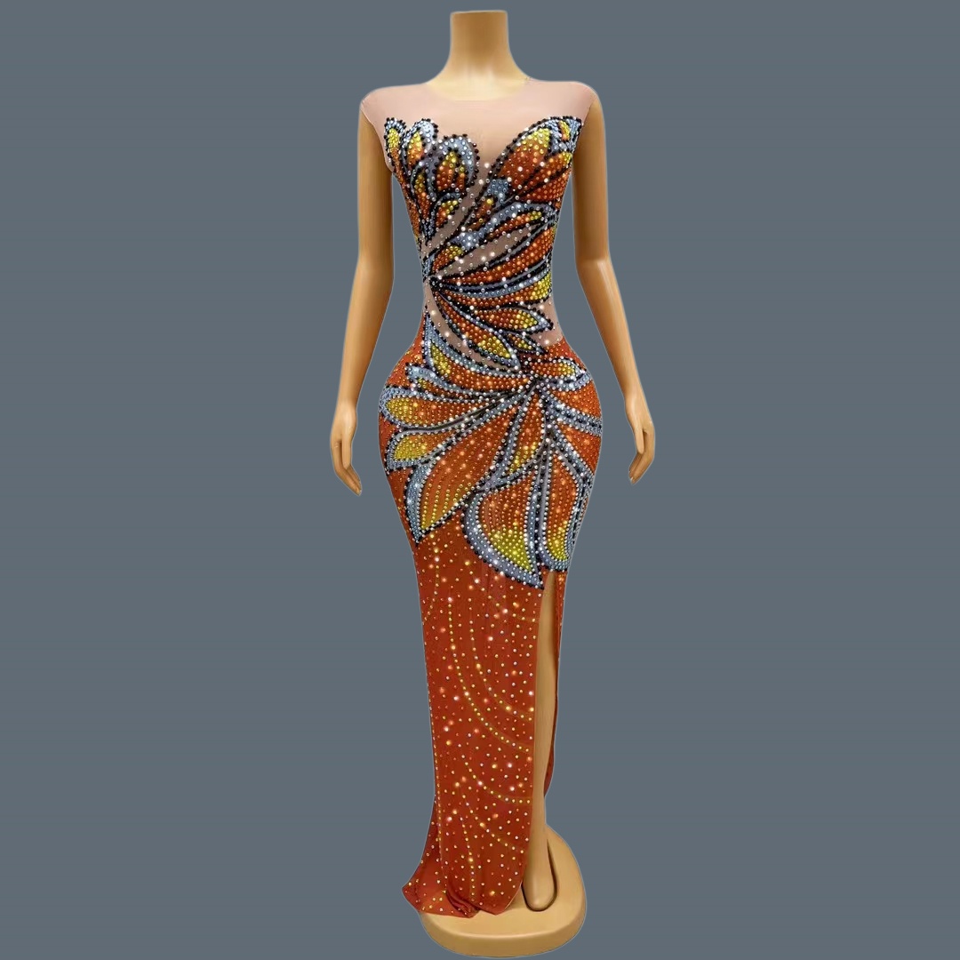 Sparkly Rhinestone Club Party Dress - Женское вечернее платье макси без рукавов