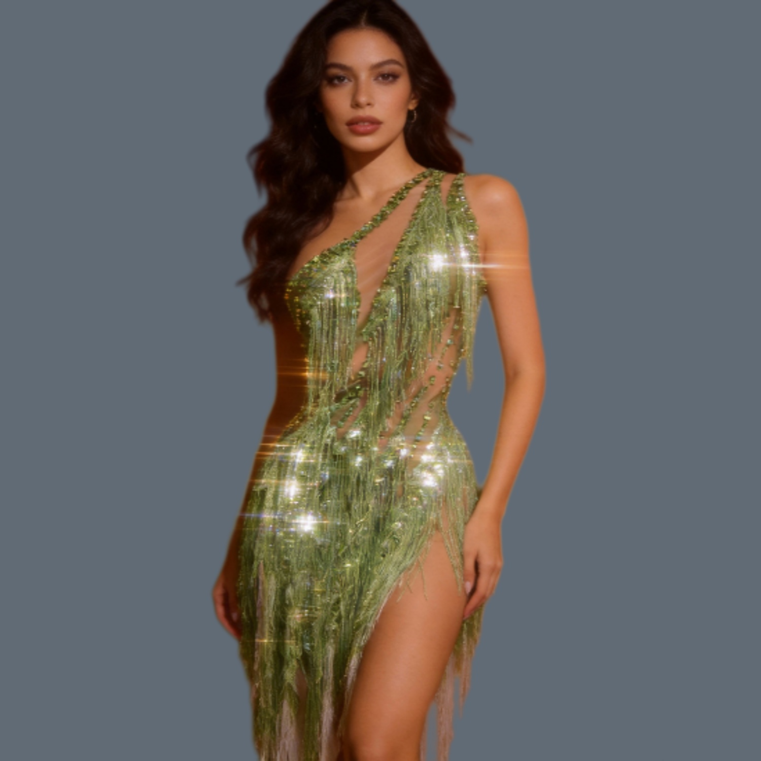 Sparkly Rhinestone Club Party Dress - Сексуальное женское мини-платье для латиноамериканских танцев