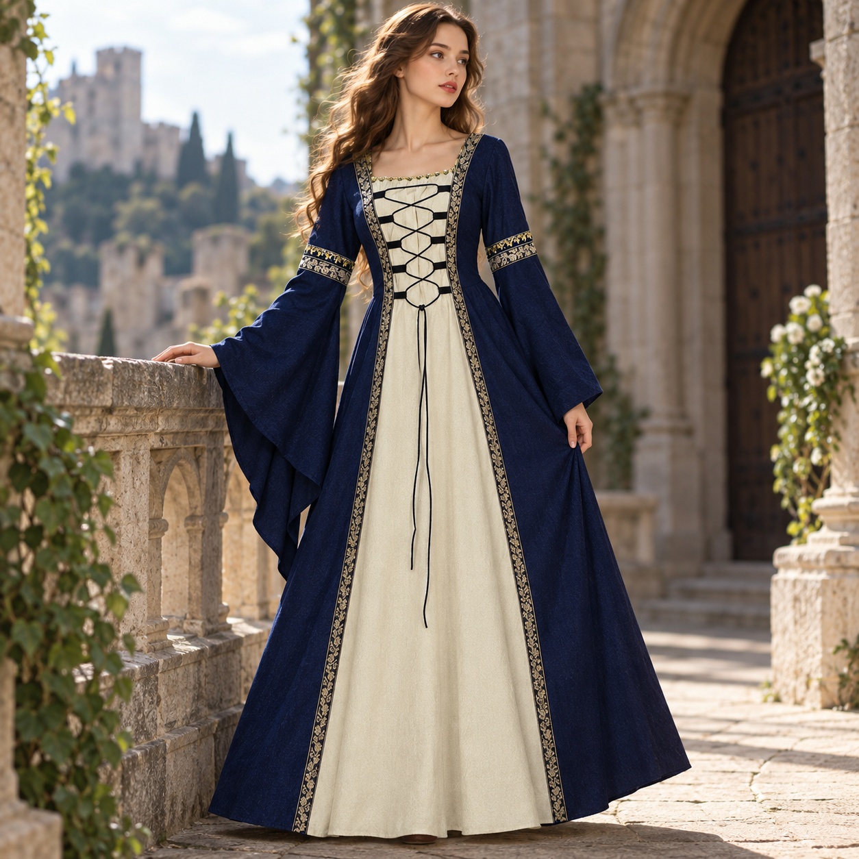 Dresses - Длинное платье А-силуэта с рукавами-колокол, сексуальное,