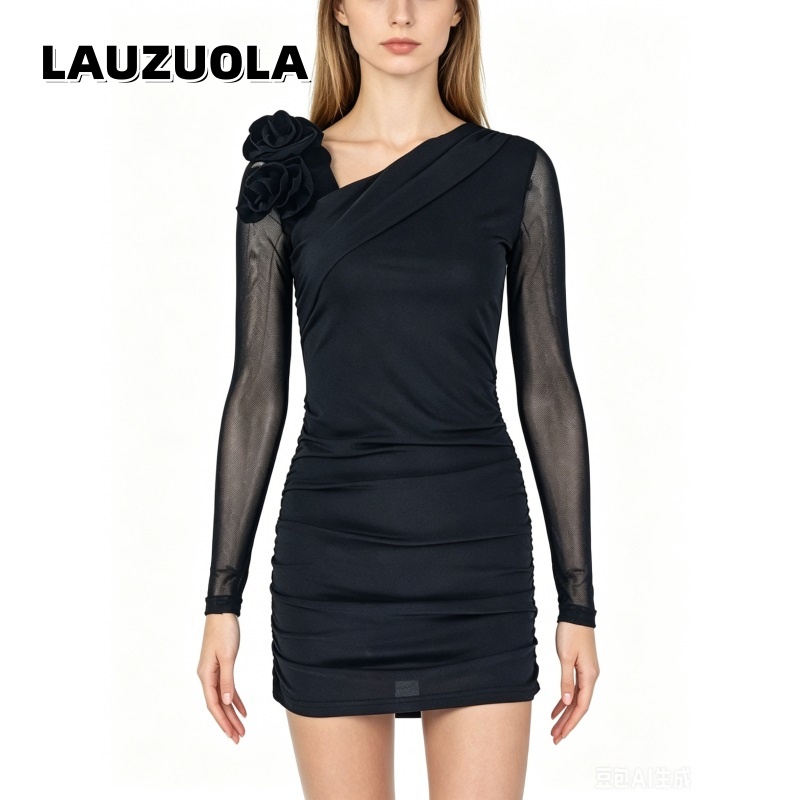 Sexy Mesh Sheer Bodycon Dress - Сексуальное сетчатое облегающее мини-платье с длинными