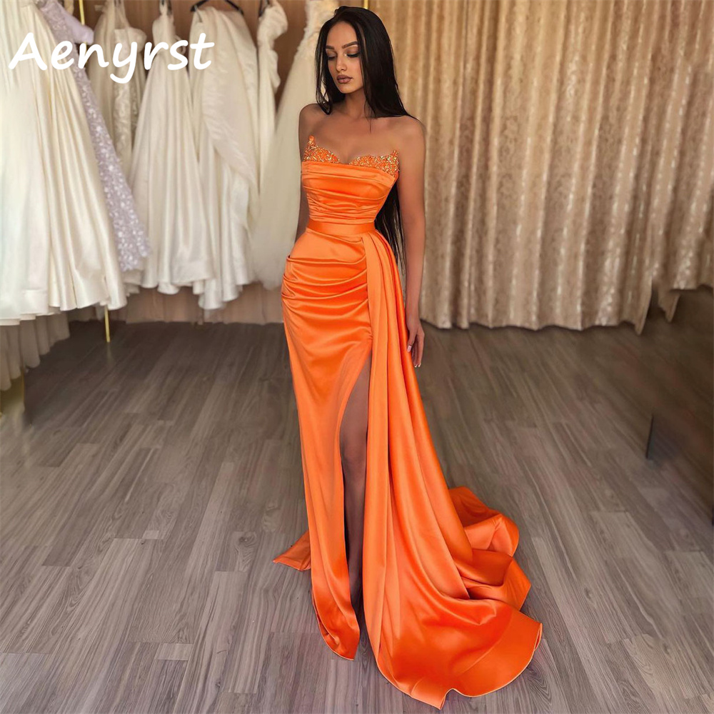 Elegant Satin Evening Gown Split - Aenyrst Элегантное вечернее платье русалки без
