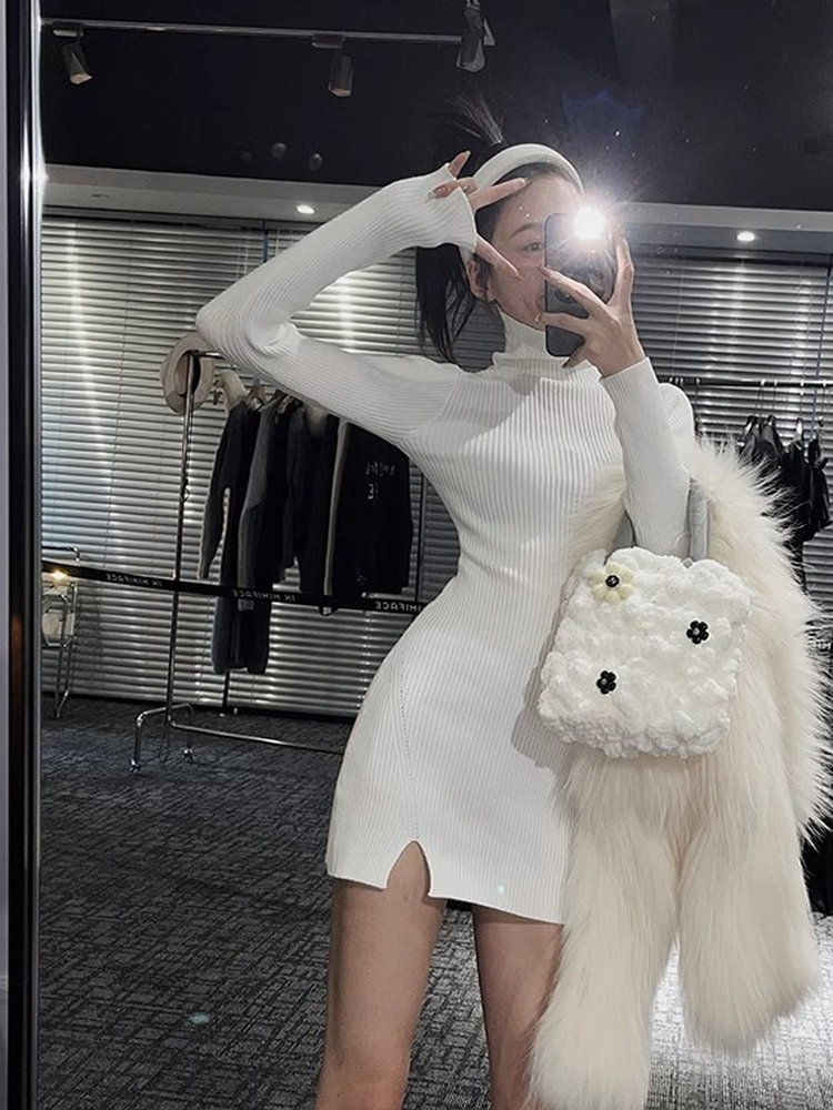 Женское облегающее мини-платье – обзор и цена Bodycon Long Sleeve Ribbed Dress