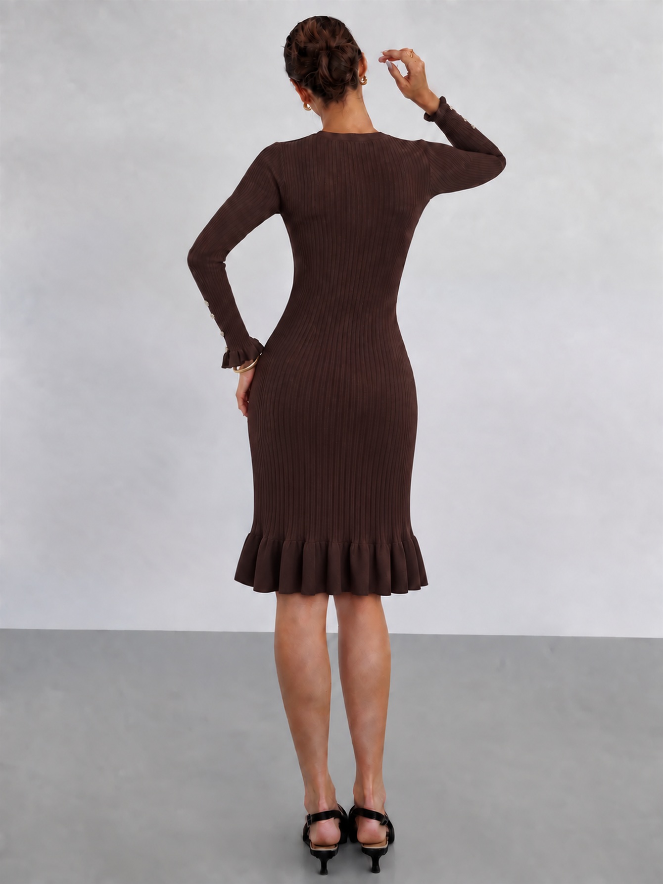 Элегантное облегающее вязаное  – обзор и цена Bodycon Long Sleeve Ribbed Dress