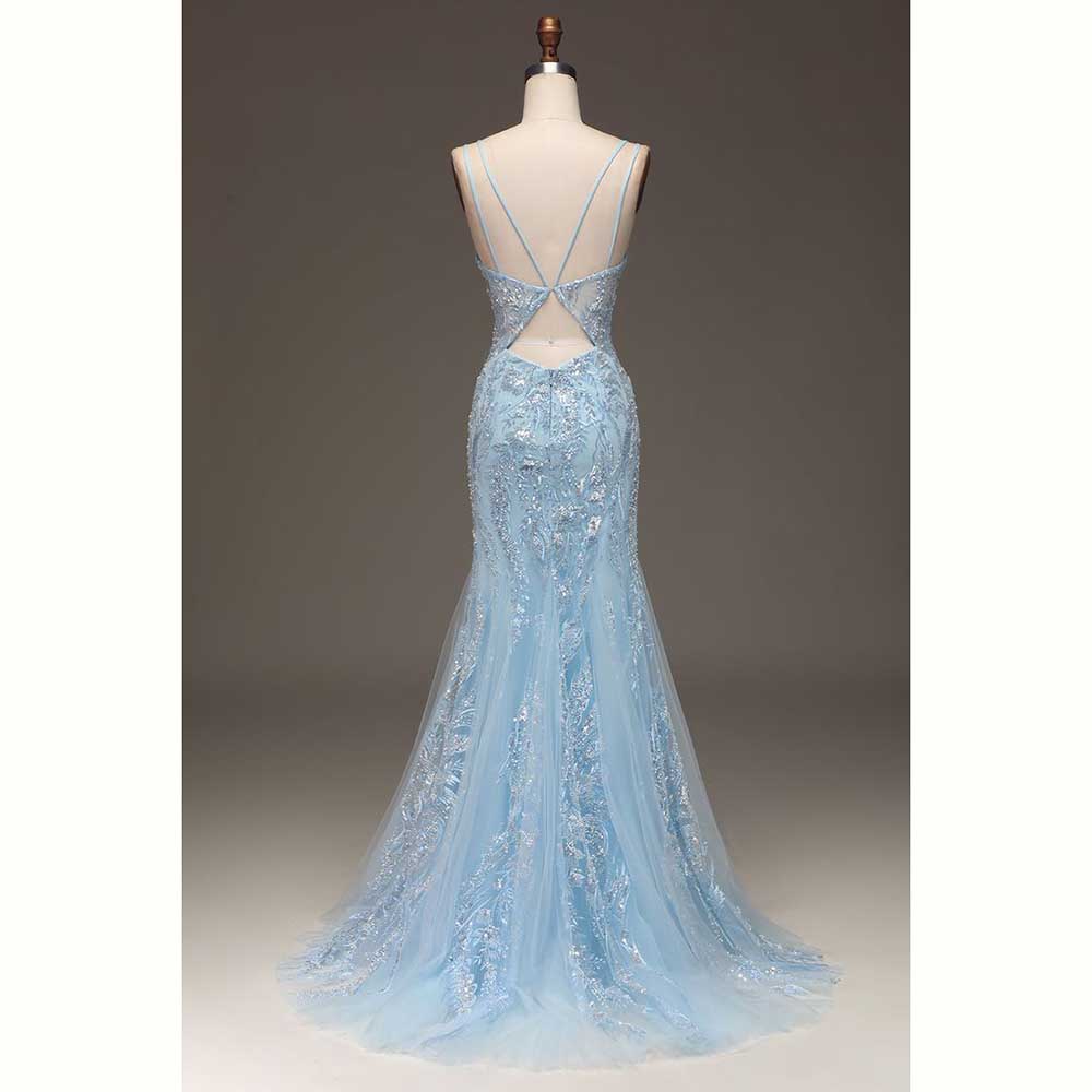 Элегантные светло-голубые атла – обзор и цена Elegant Satin Evening Gown Split