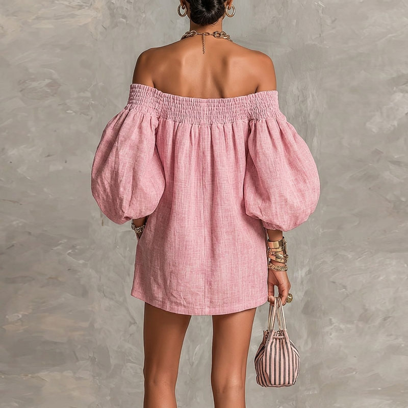 Женское однотонное новое плать – обзор и цена Off Shoulder Puff Sleeve Sundress