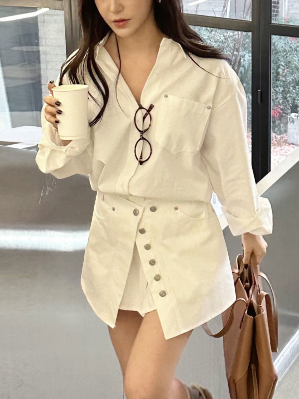 Белое платье-рубашка женское в – обзор и цена Korean Style A Line Shirt Dress