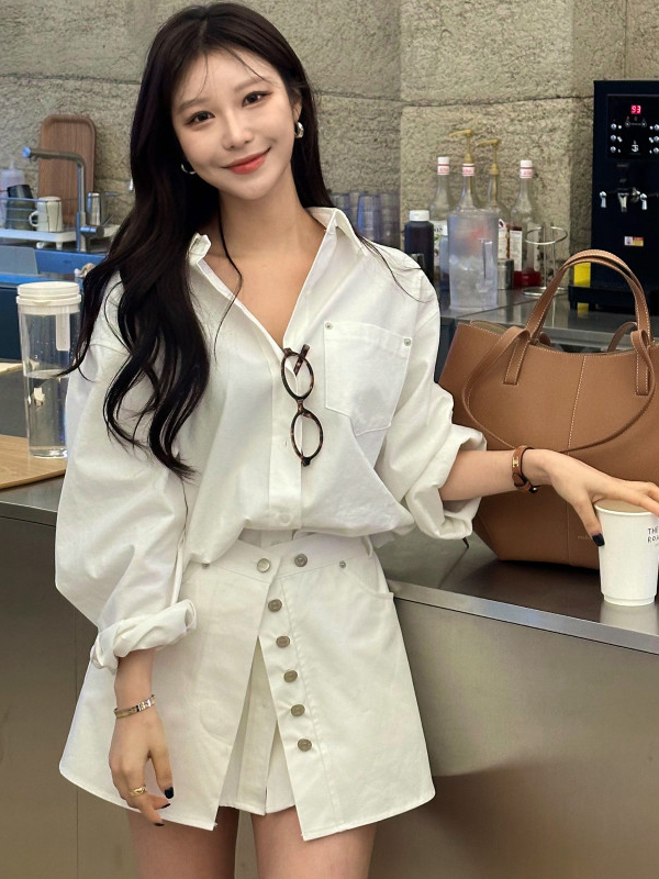 Белое платье-рубашка женское в – обзор и цена Korean Style A Line Shirt Dress