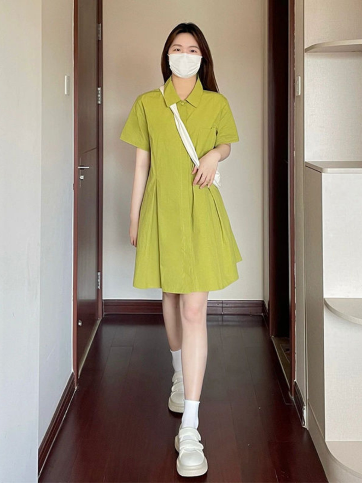 Платье с воротником больших ра – обзор и цена Korean Style A Line Shirt Dress