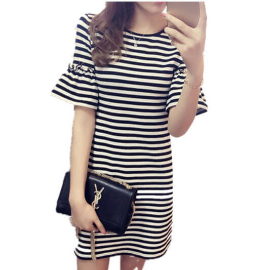Летнее полосатое платье женско – обзор и цена Korean Style A Line Shirt Dress