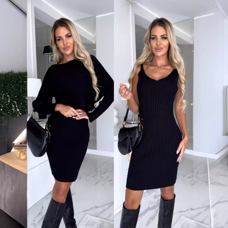 Осенний новый шикарный сексуал – обзор и цена Bodycon Long Sleeve Ribbed Dress
