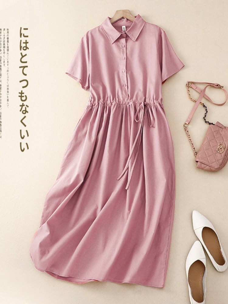 Летнее женское платье из хлопк – обзор и цена Korean Style A Line Shirt Dress