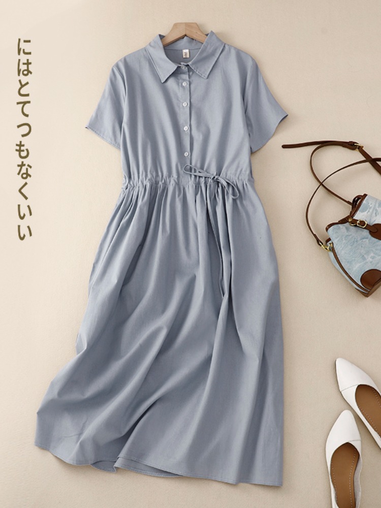 Летнее женское платье из хлопк – обзор и цена Korean Style A Line Shirt Dress