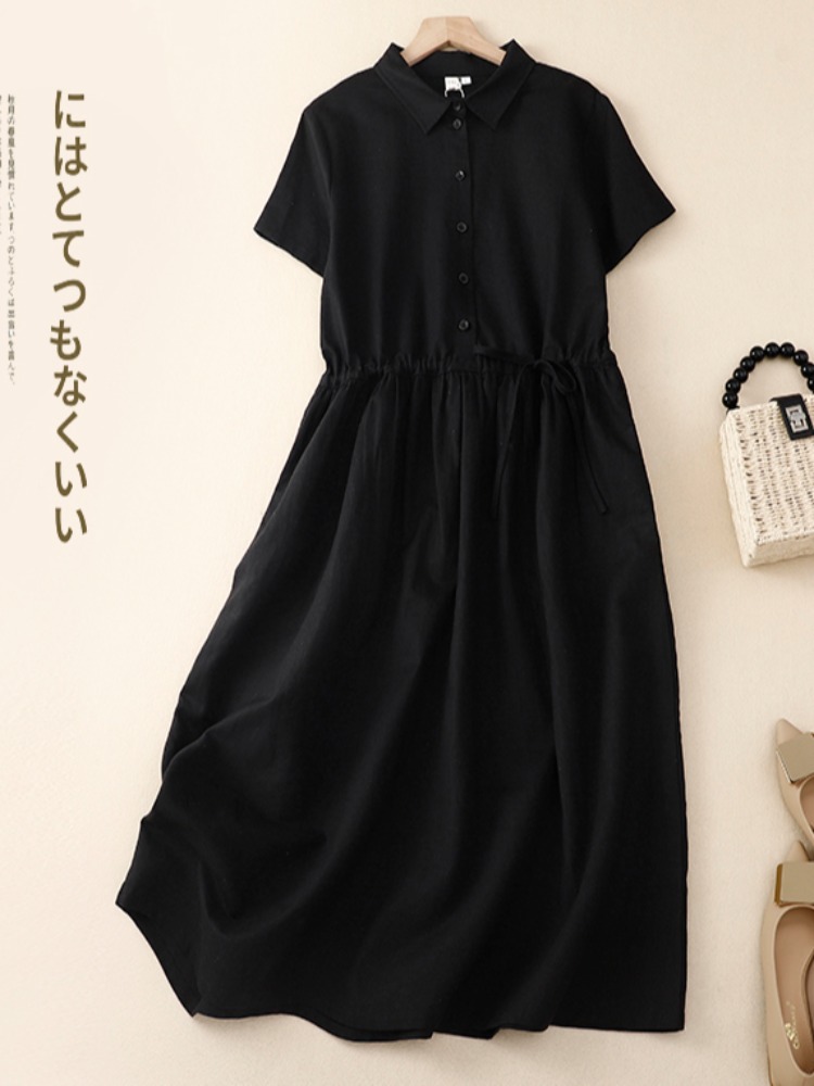 Летнее женское платье из хлопк – обзор и цена Korean Style A Line Shirt Dress