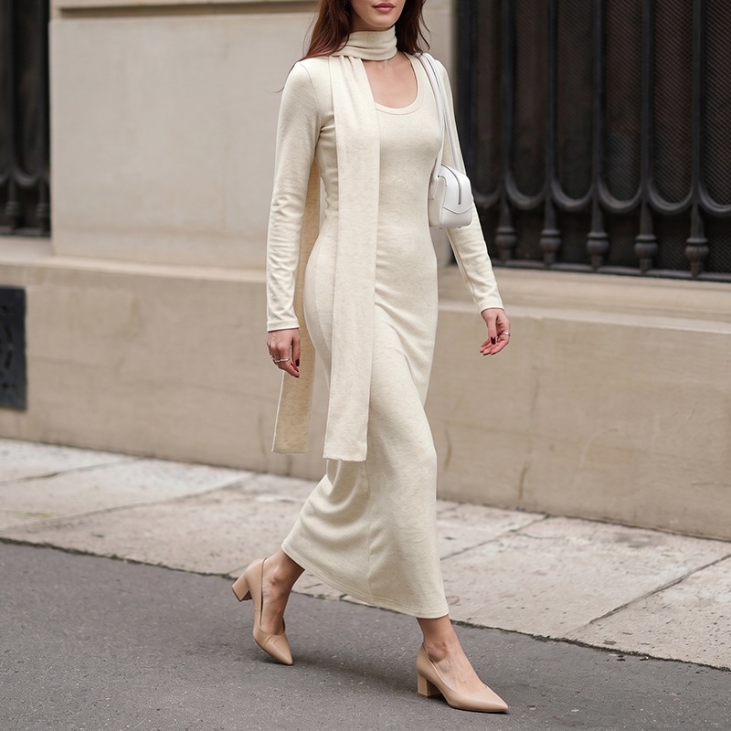 Женское элегантное платье макс – обзор и цена Bodycon Long Sleeve Ribbed Dress