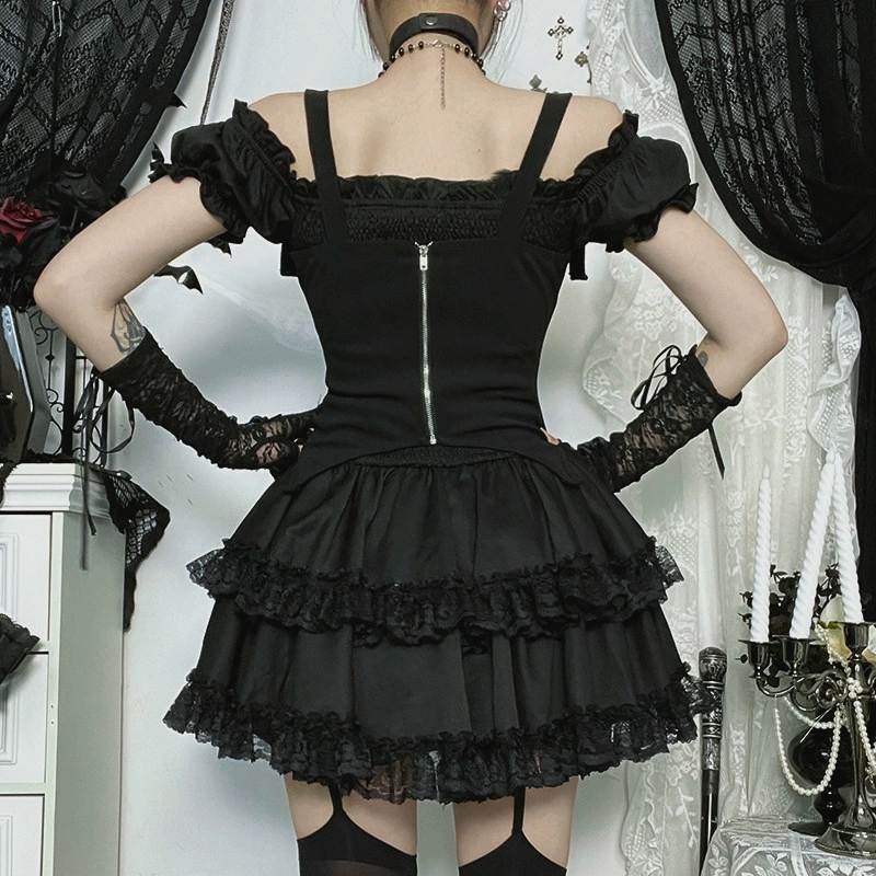 Goth Dark E-girl Kawaii Кружев – обзор и цена Y2K Backless Halter Mini Dress